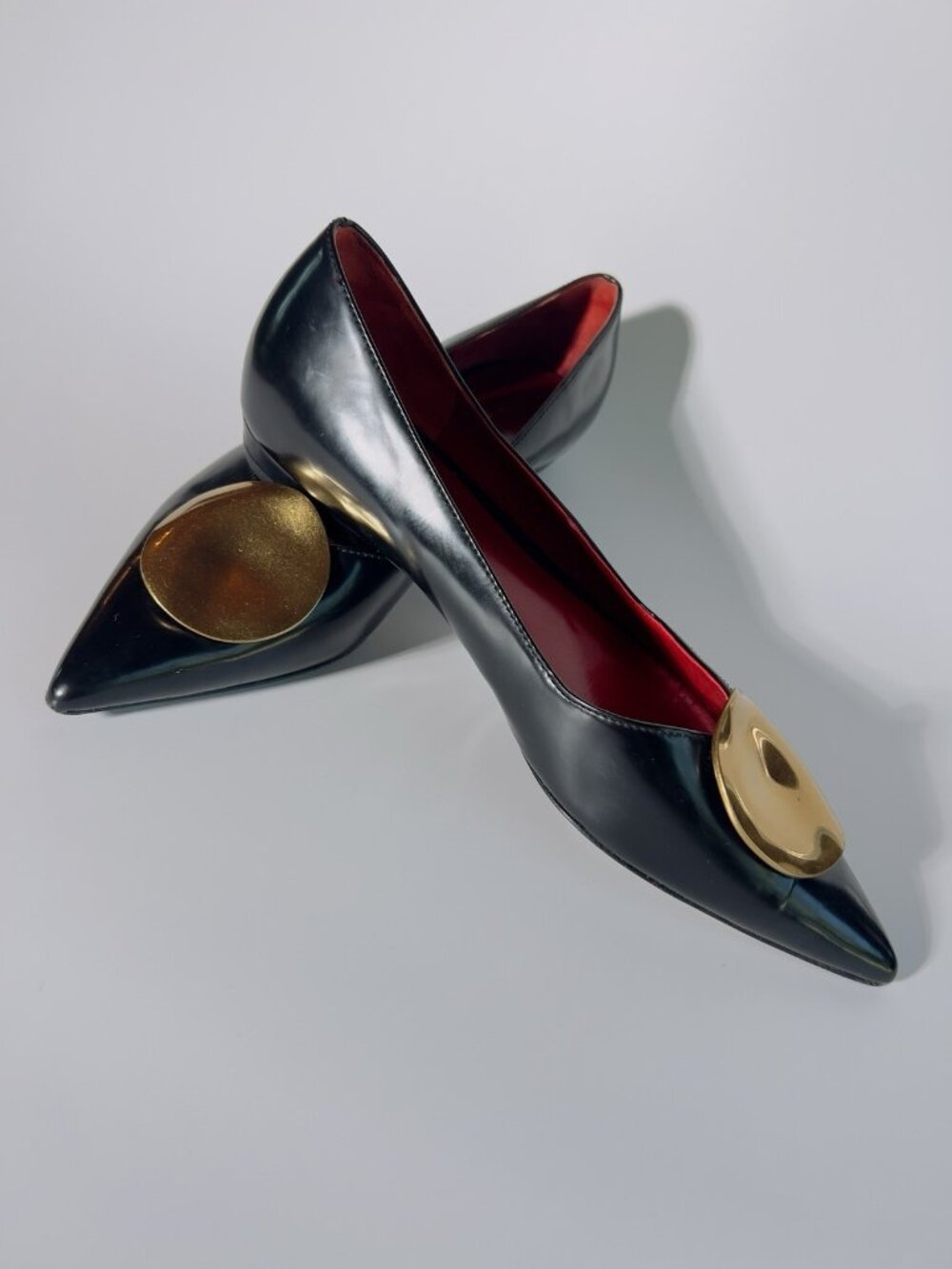 Tory Burch Penelope Pointed Toe Leather Flats Black Gold Size 6.5 - Picture 4 of 13